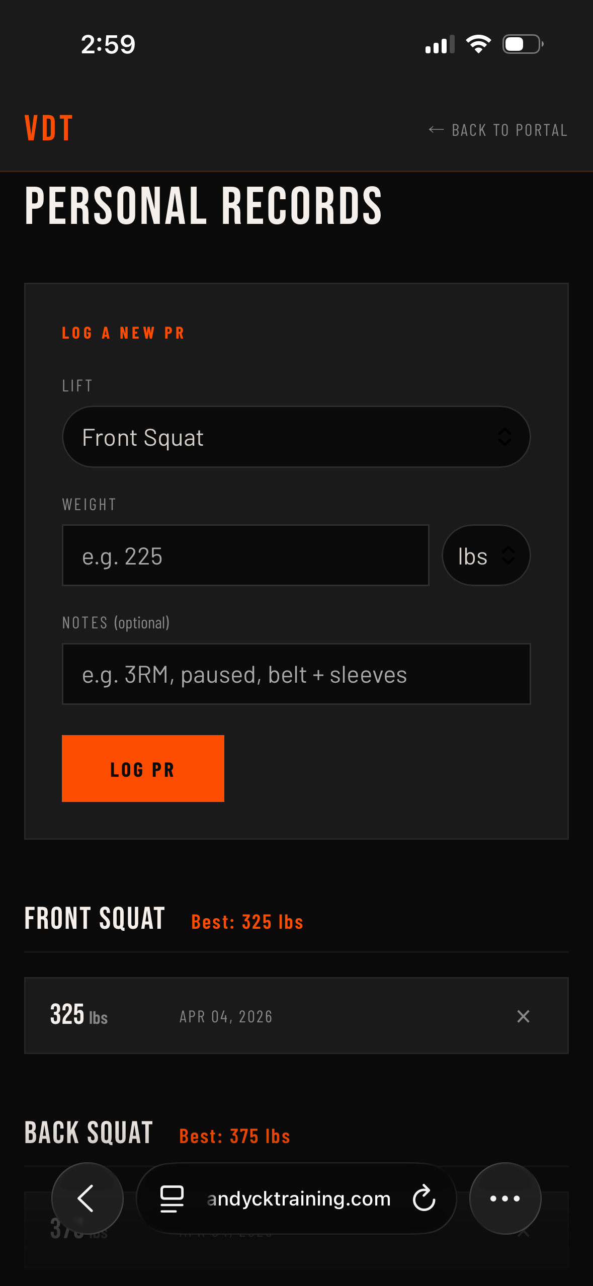 Personal records log