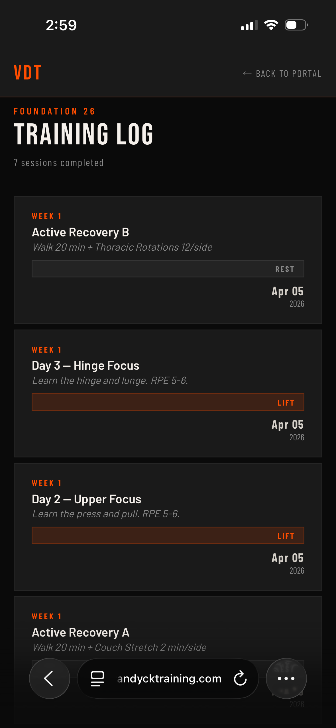 Training log